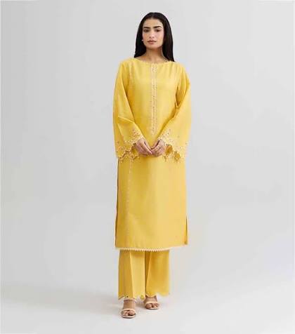 Yellow unstitched 2 piece LAWN EMBROIDERED ladies suit eid collection 2026 by kayseria